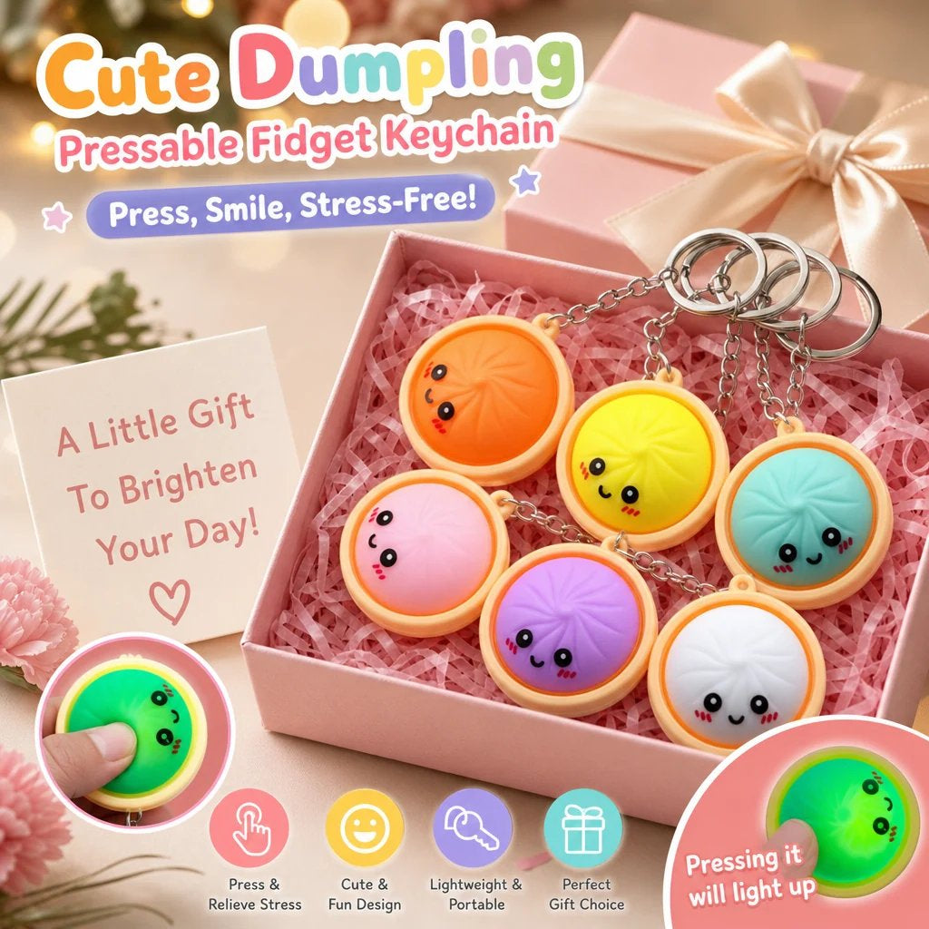 🔥 Cute Dumpling Pressable Fidget Keychain - touch sensing light