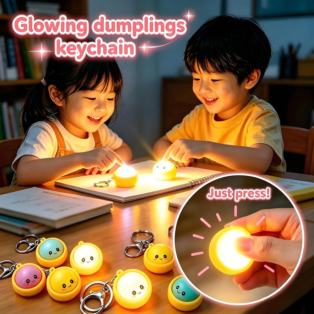 🔥 Cute Dumpling Pressable Fidget Keychain - touch sensing light