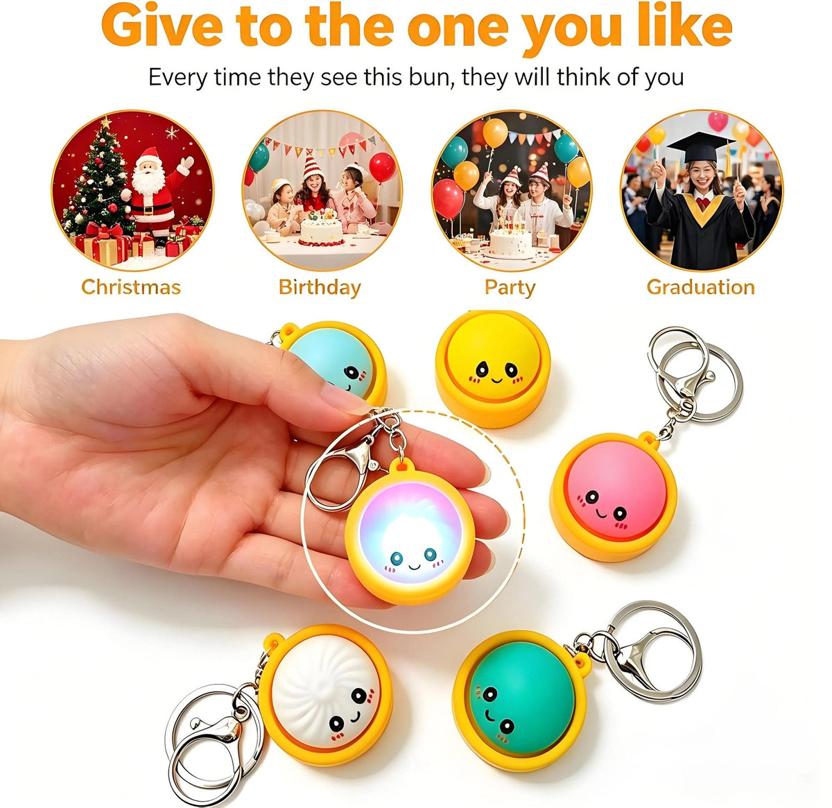 🔥 Cute Dumpling Pressable Fidget Keychain - touch sensing light