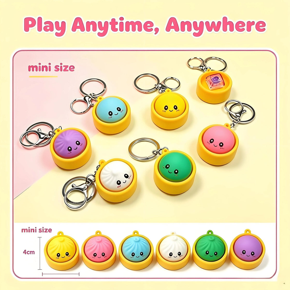 🔥 Cute Dumpling Pressable Fidget Keychain - touch sensing light