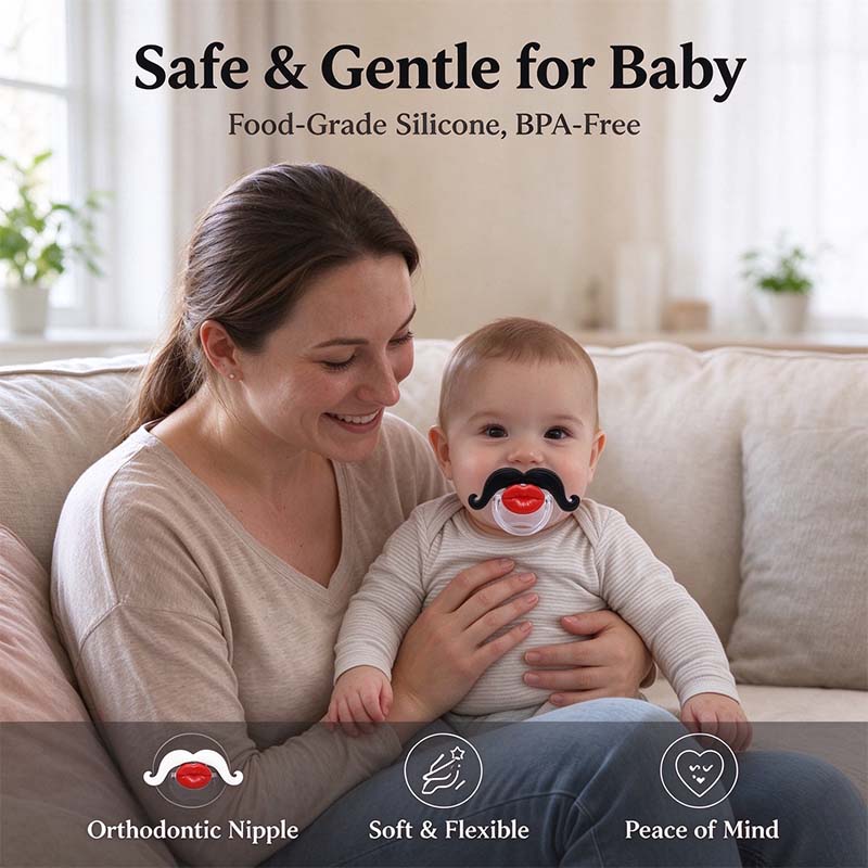 💋 Kissable Mustache Pacifier – Funny Lips & Mustache Novelty Design👶