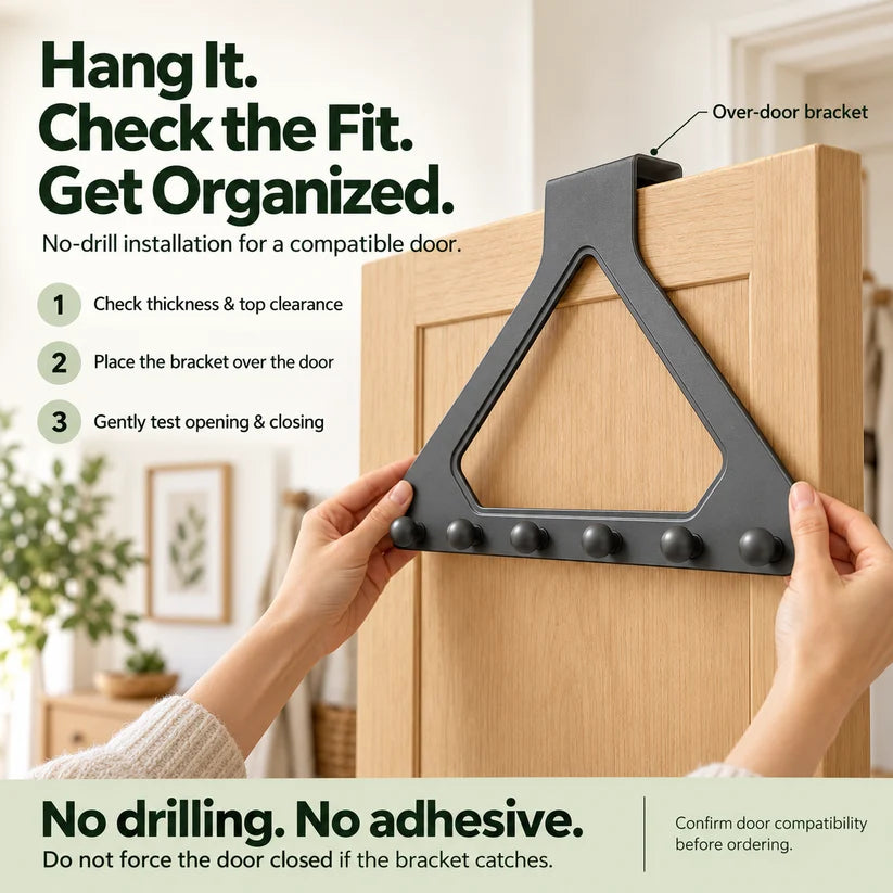 🏡 6-Hook Over-the-Door Organizer – Smart, No-Drill Storage for Every Space ✨