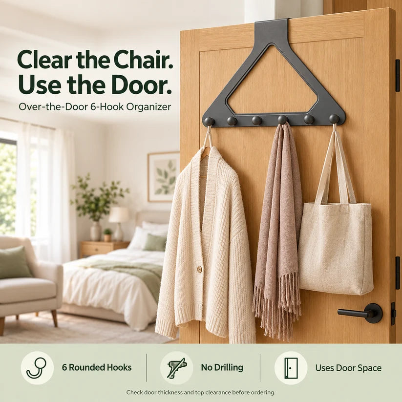 🏡 6-Hook Over-the-Door Organizer – Smart, No-Drill Storage for Every Space ✨