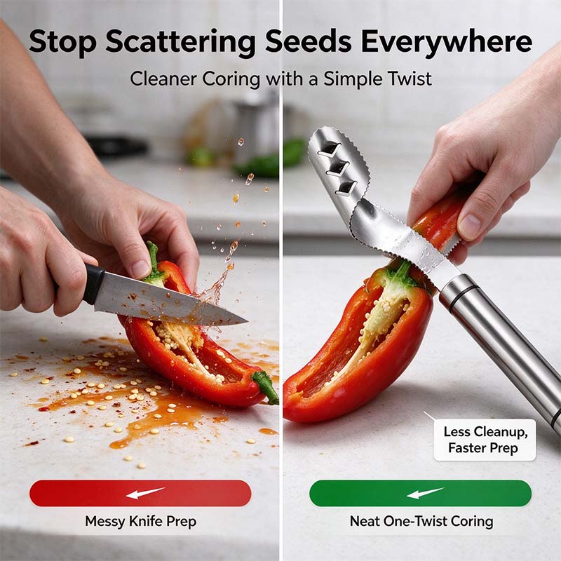 Stainless Steel Pepper Corer Seed Remover Tool, Chili Bell Pepper Core Deseeder 🔪