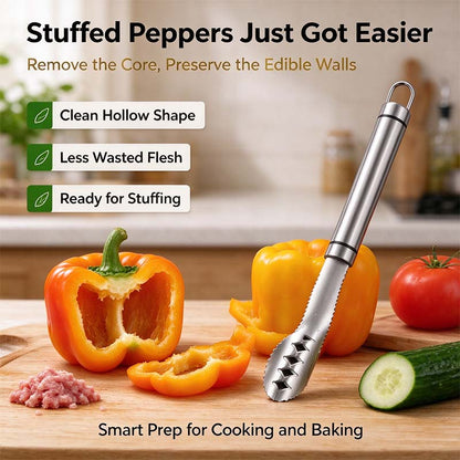 Stainless Steel Pepper Corer Seed Remover Tool, Chili Bell Pepper Core Deseeder 🔪