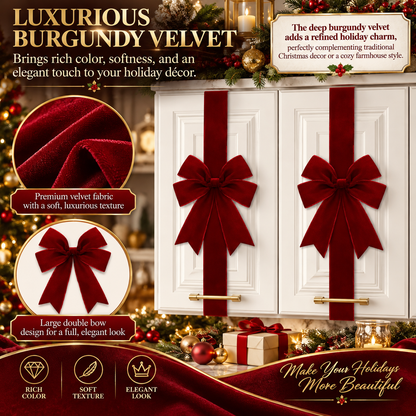 4-Pack Burgundy Velvet Christmas Cabinet Bows - image 2