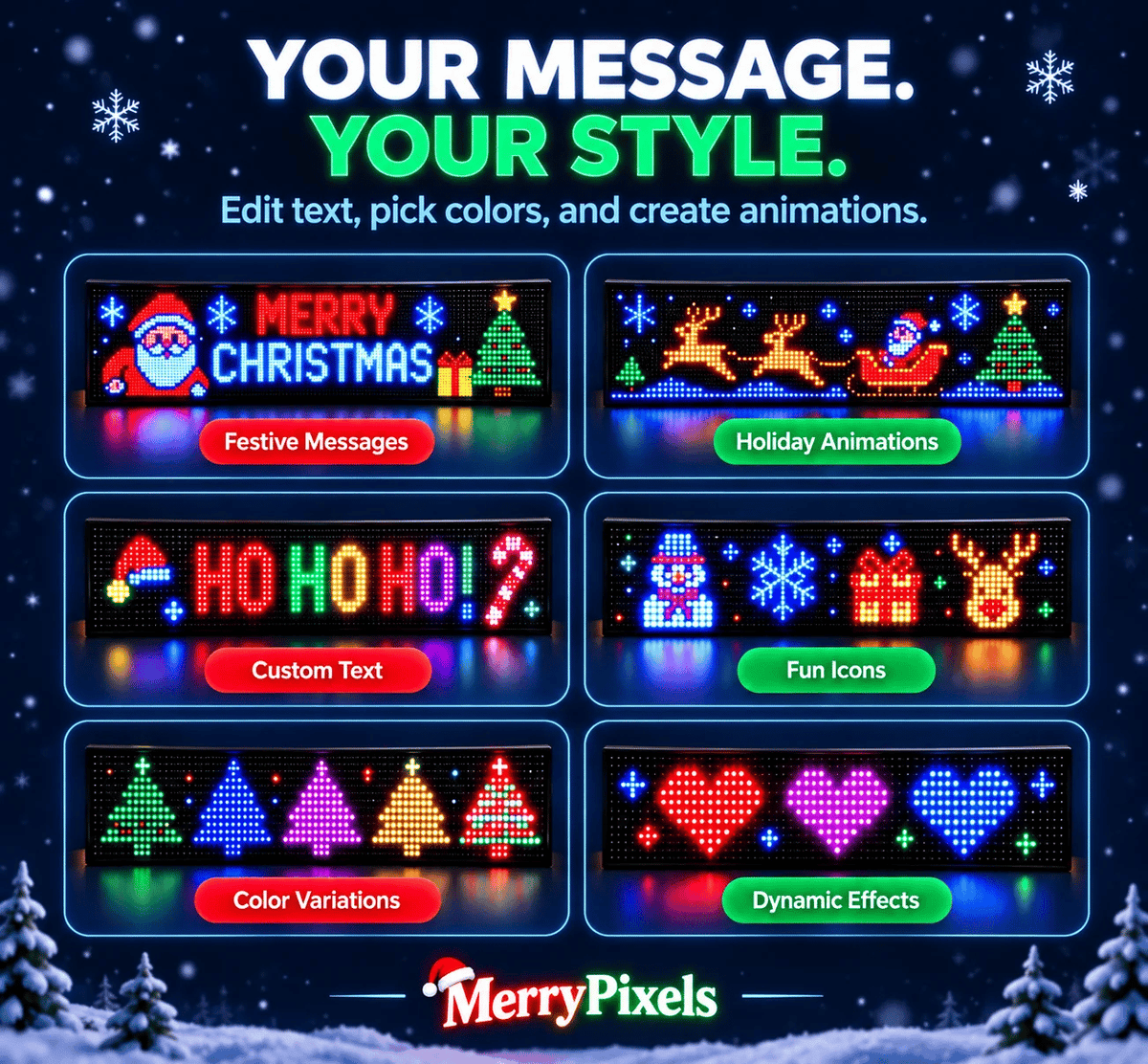 Christmas LED Pixel Window Display | App Controlled Animated Holiday Light for Car & Home Decor