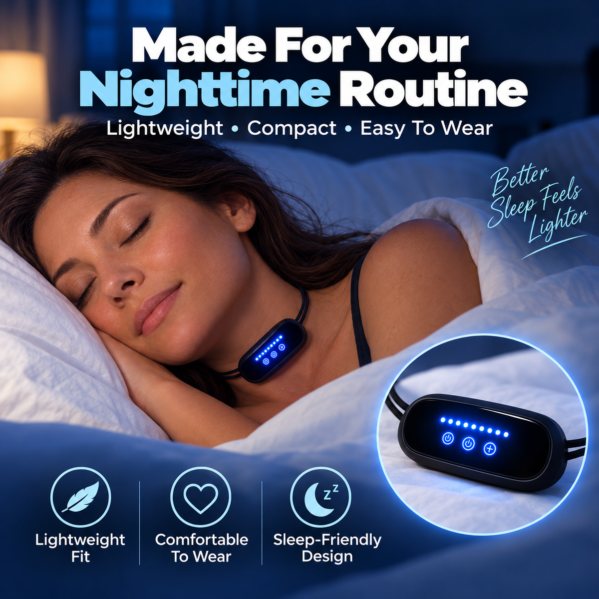 🌙Wearable Anti-Snoring Neck Device -The gentle micro-pulse feature helps keep the airways clear