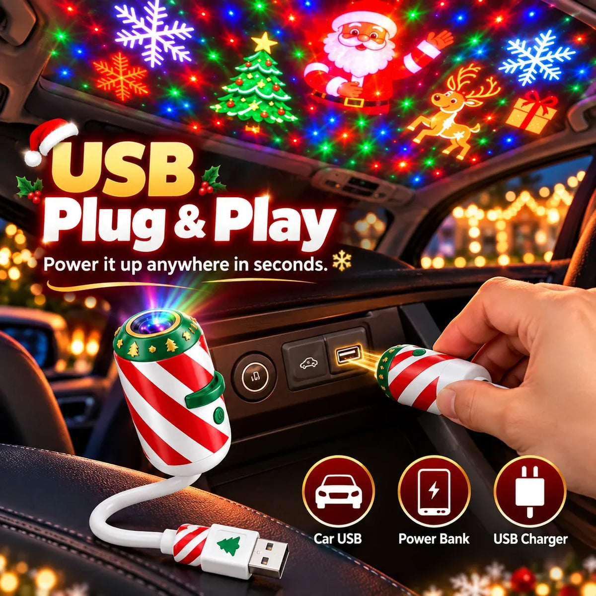 🎅USB Christmas Projector – Transform Your Windows into a Magical Holiday Light Show!🎄