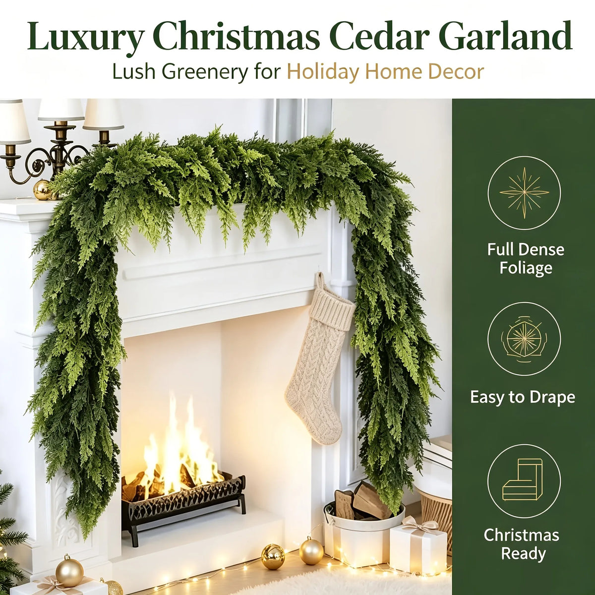 Lush Real-Touch Faux Cedar Christmas Garland