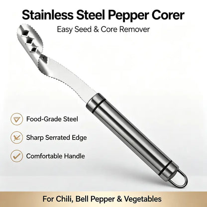 Stainless Steel Pepper Corer Seed Remover Tool, Chili Bell Pepper Core Deseeder 🔪