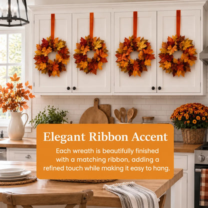 Mini Fall Maple Leaf Cabinet Wreath with Hanging Ribbon