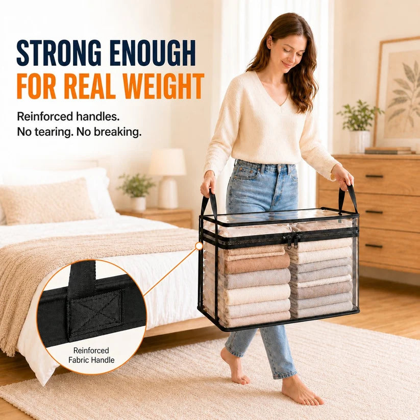 Large Clear Storage Box with Hinged Lid – Heavy-Duty High Capacity Organizer