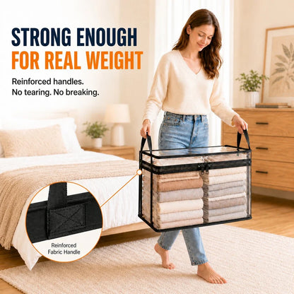 Large Clear Storage Box with Hinged Lid – Heavy-Duty High Capacity Organizer