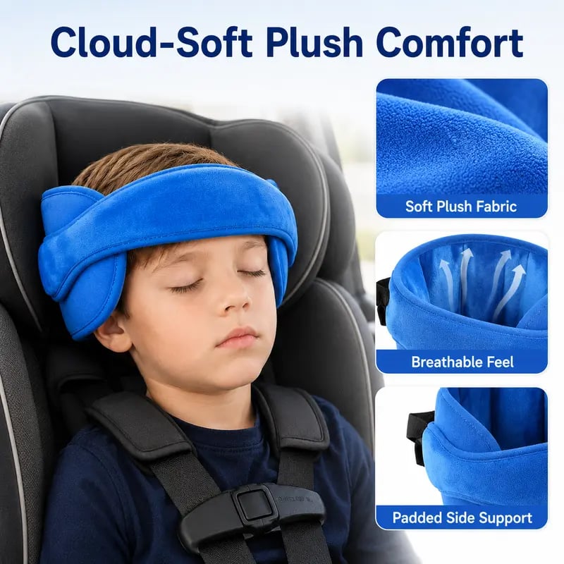 😴 Kids Car Seat Head Support Strap – Soft Adjustable Travel Headrest Accessory