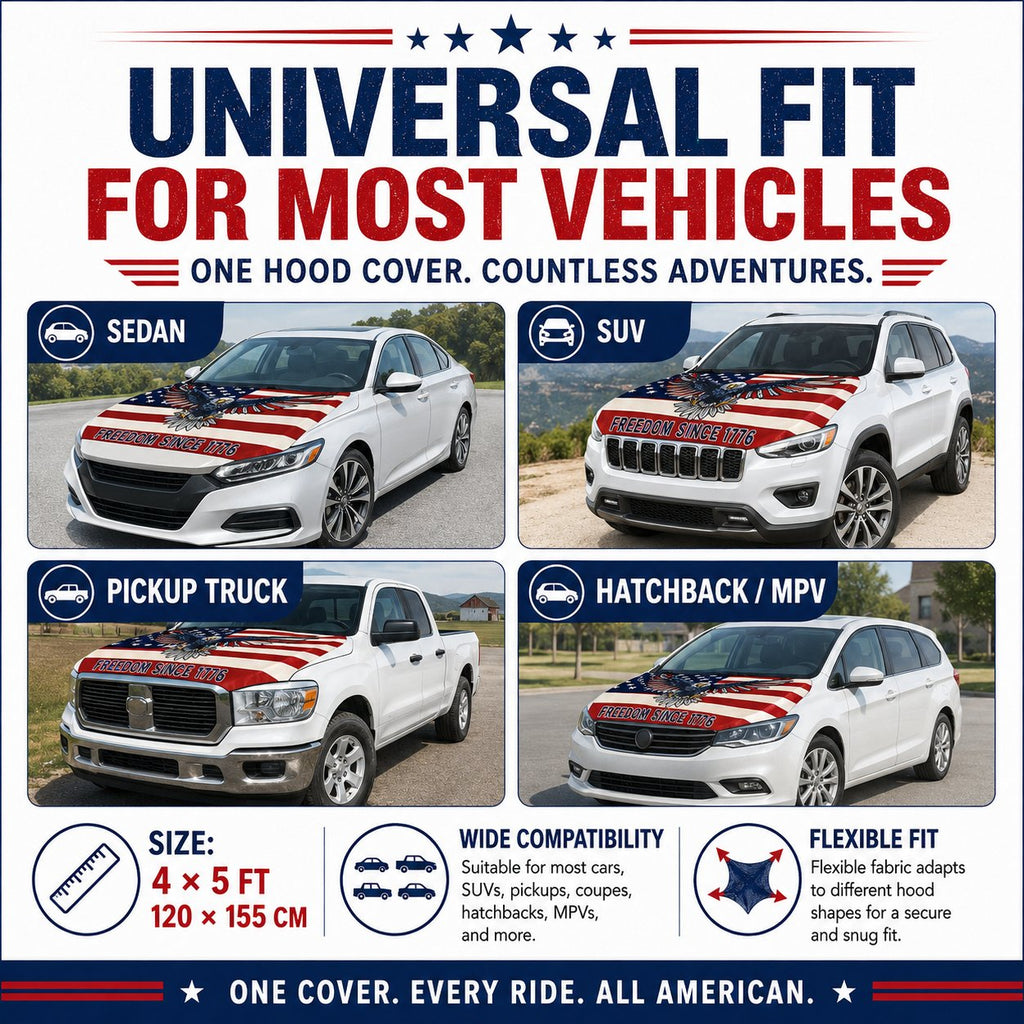🇺🇸 Universal American Hood Flag Cover - Fits Most Cars, SUVs & Pickups