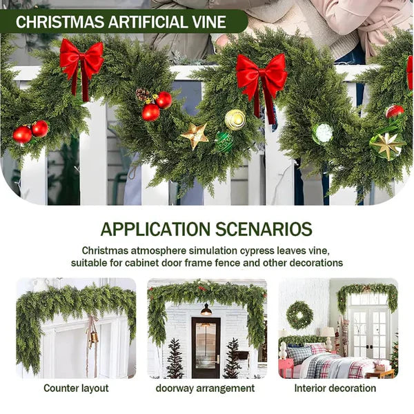 🎅⛄Christmas Artificial Cypress Leaf Vine Wreath🎄(1.8m)