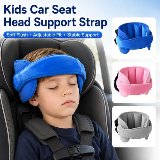 😴 Kids Car Seat Head Support Strap – Soft Adjustable Travel Headrest Accessory