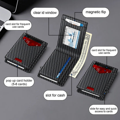 Men's Minimalist Bifold Wallet - 1 ID Window, Pop‑Up Card Holder, Money Clip 💳