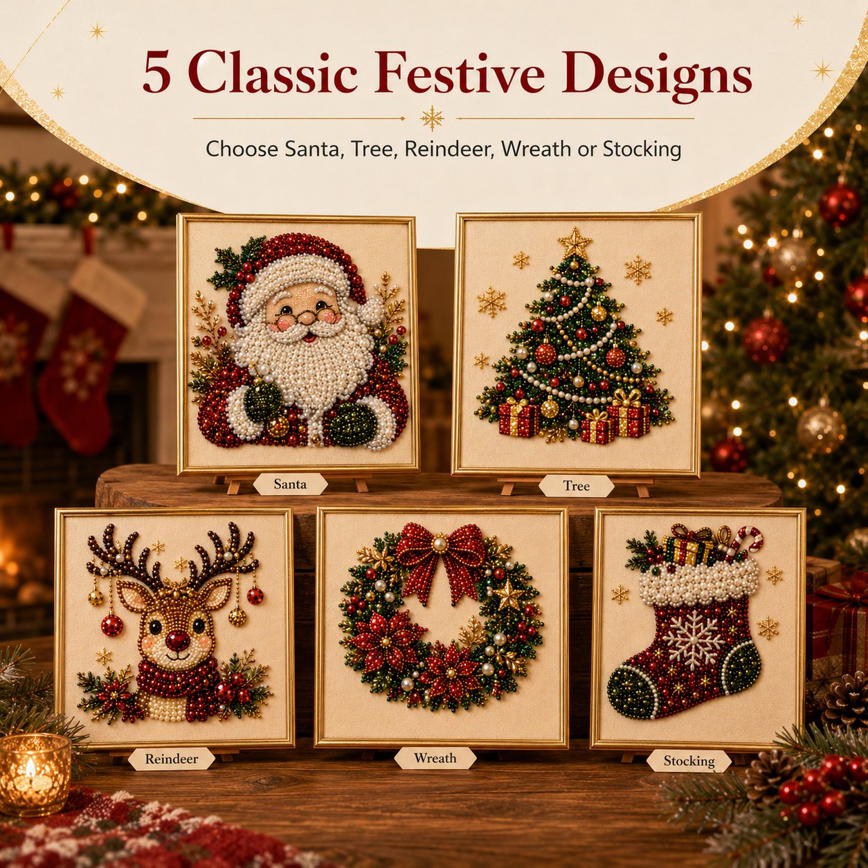 5-in-1 3D Pearl Art Kit – Christmas DIY Craft Set for Kids & Family Creative Fun
