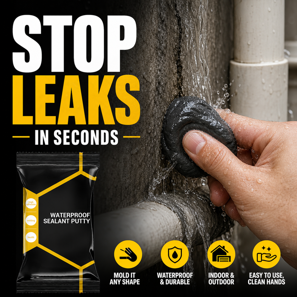 Waterproof Sealant Putty - Mouldable Hole Sealing Filler for Pipe Wall Gap Blocking