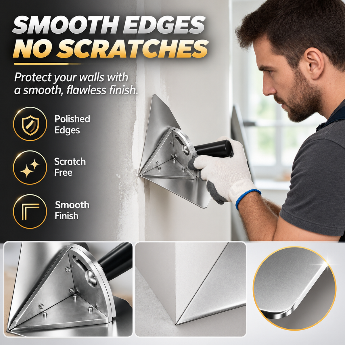Interior Corner Finishing Trowel Stainless Steel, Silver Shaped Finishing Tool 👋