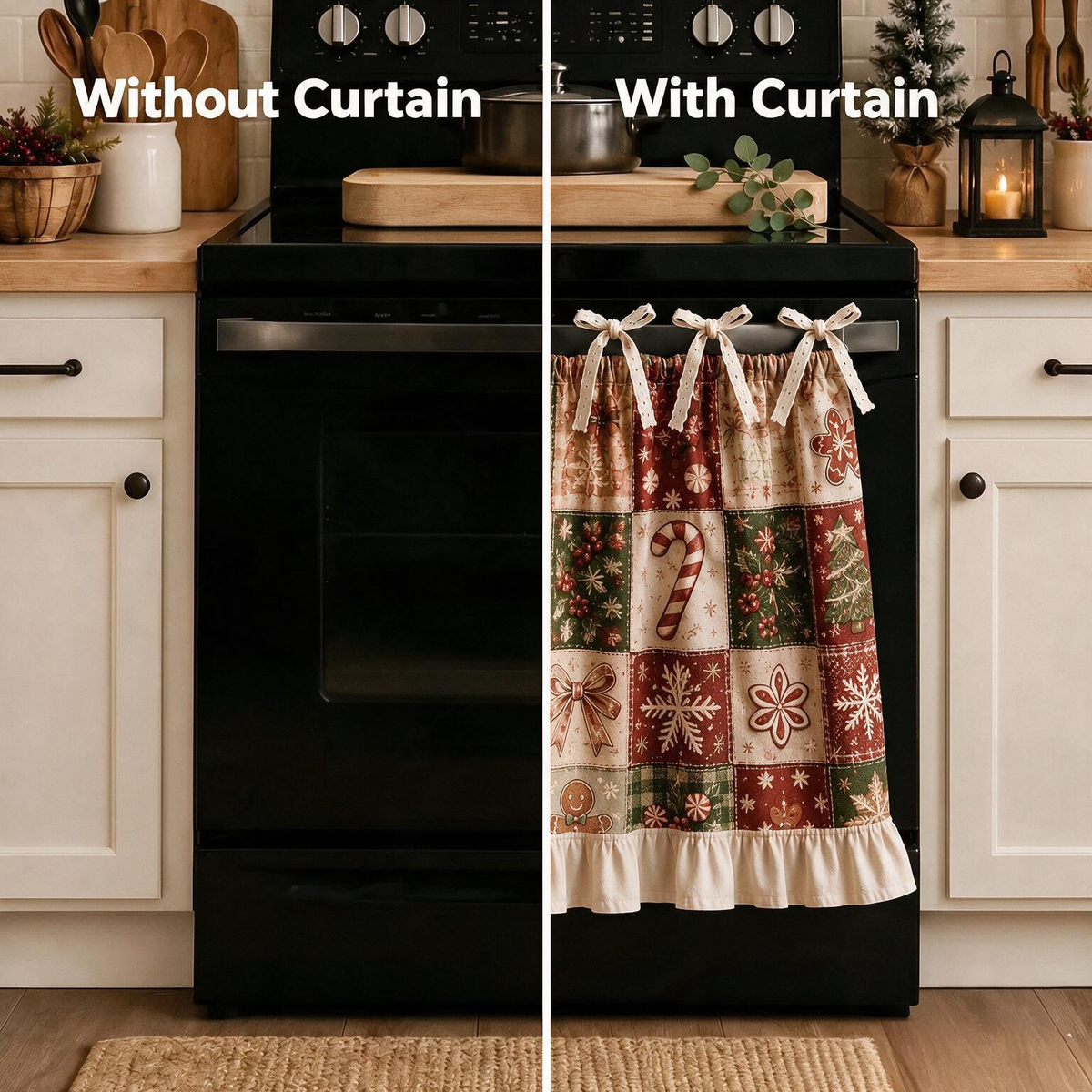 Christmas Patchwork Stove Skirt with Ruffles & Bows - image 6