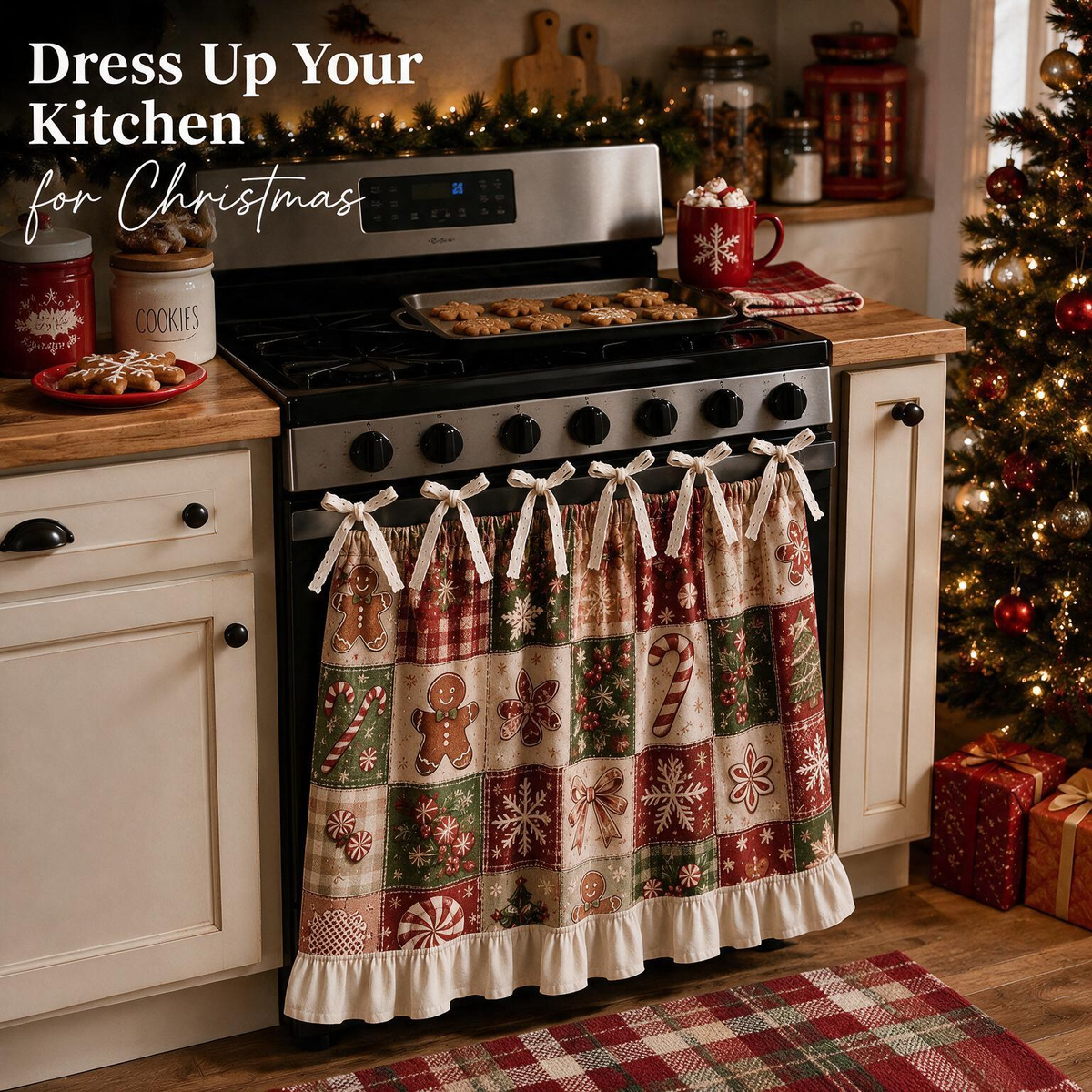 Christmas Patchwork Stove Skirt with Ruffles & Bows - image 7