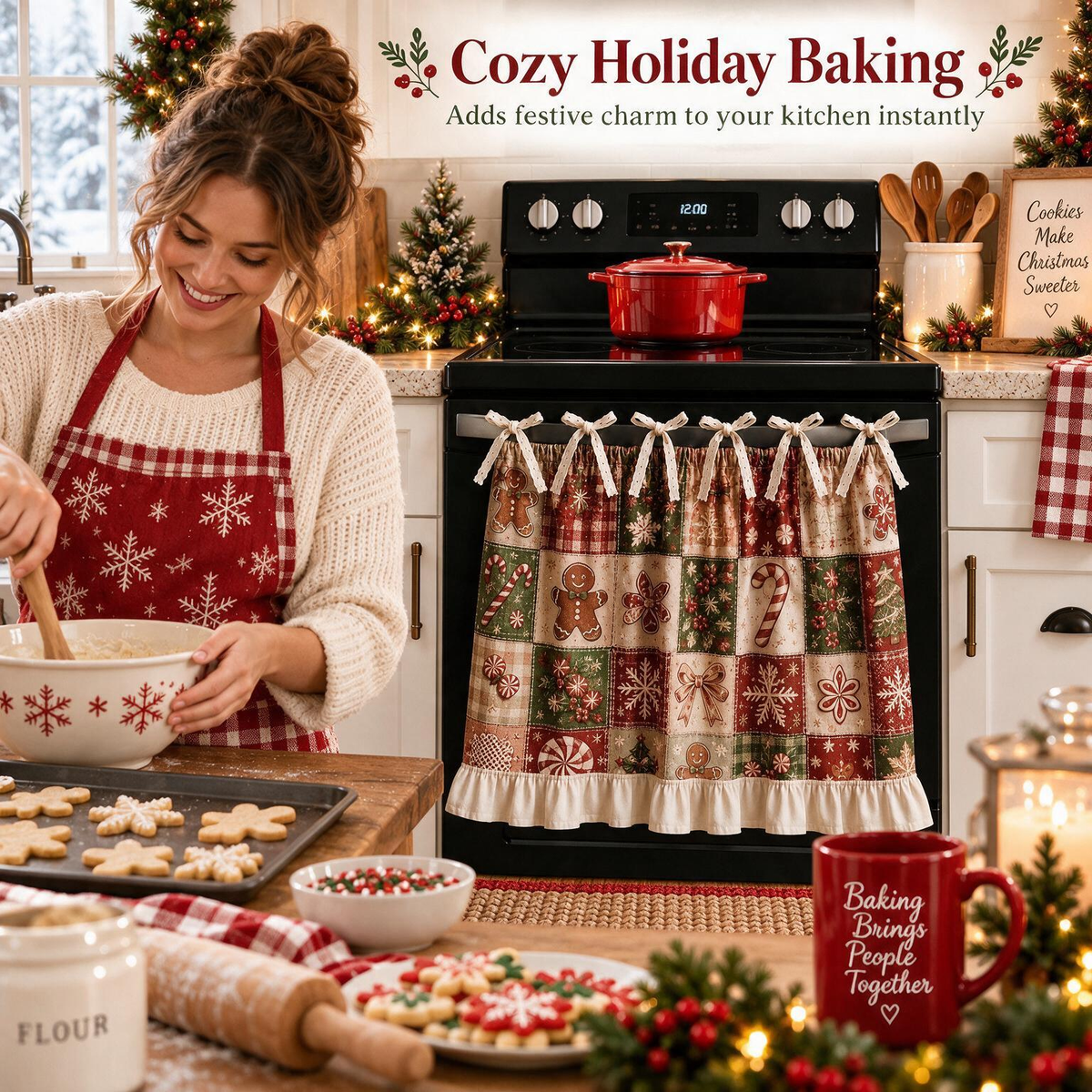 Christmas Patchwork Stove Skirt with Ruffles & Bows - image 1