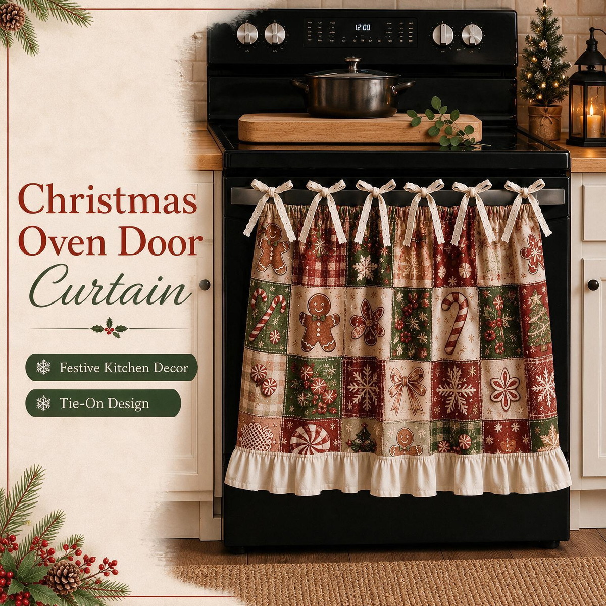 Christmas Patchwork Stove Skirt with Ruffles & Bows - image 2
