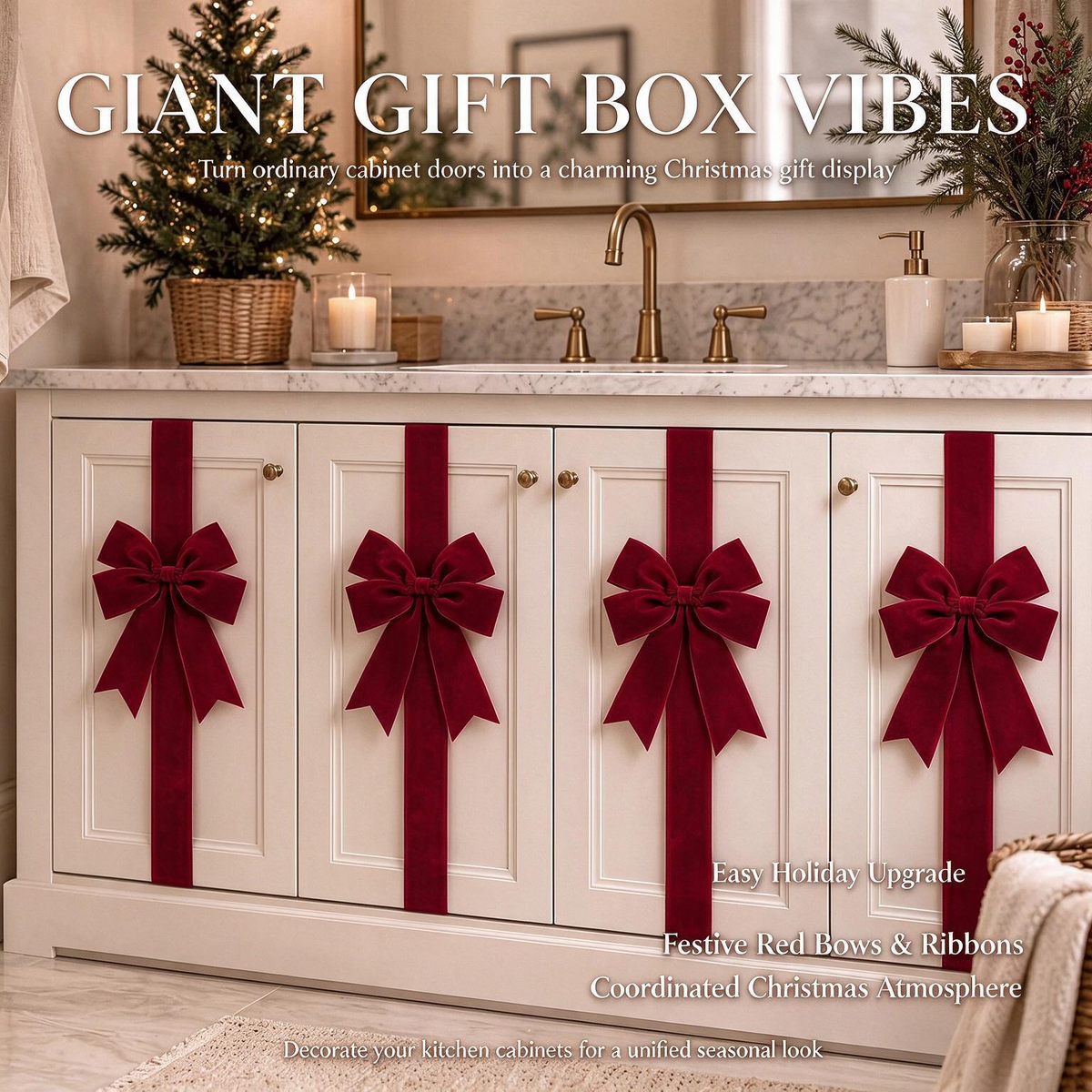 4-Pack Burgundy Velvet Christmas Cabinet Bows - image 1
