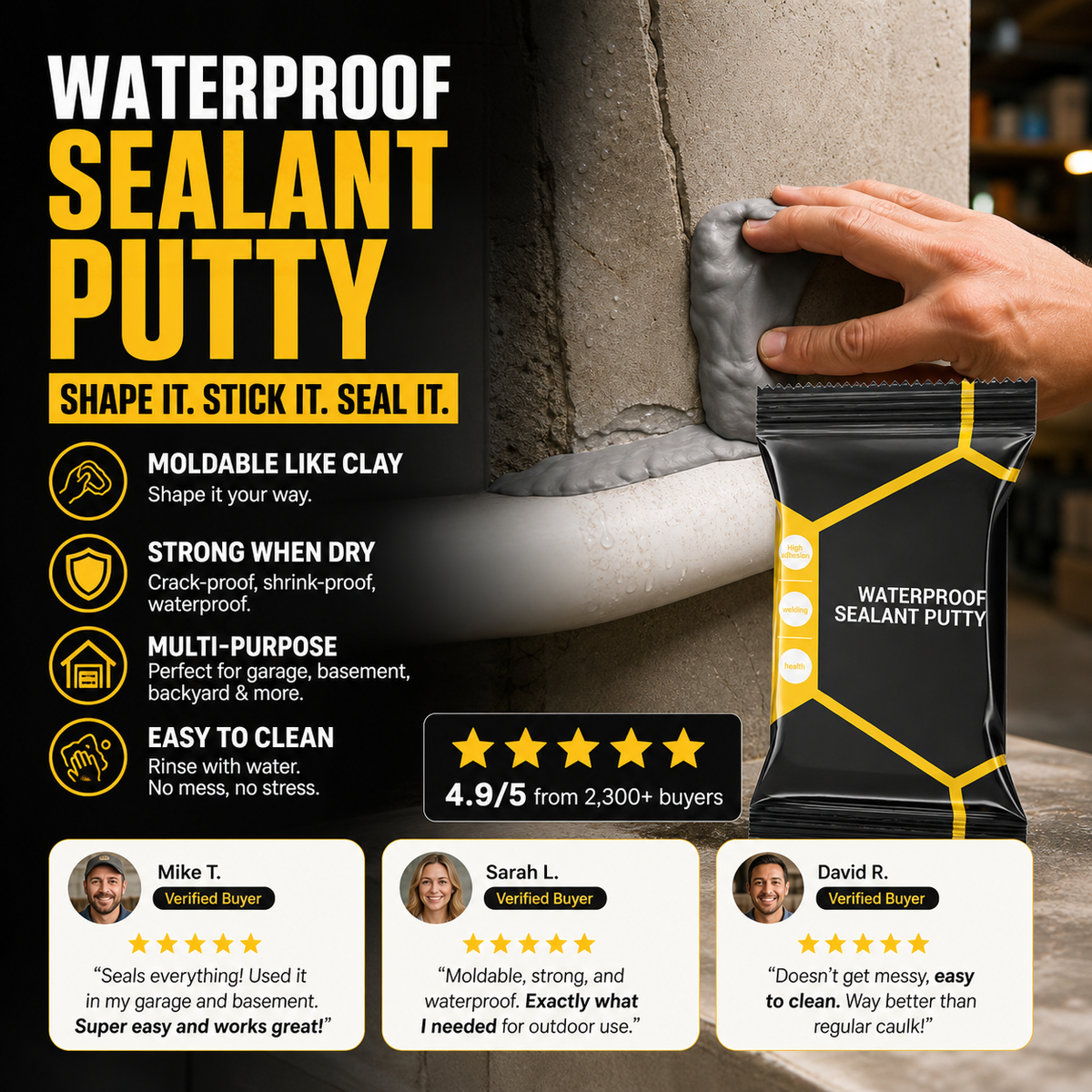 Waterproof Sealant Putty - Mouldable Hole Sealing Filler for Pipe Wall Gap Blocking