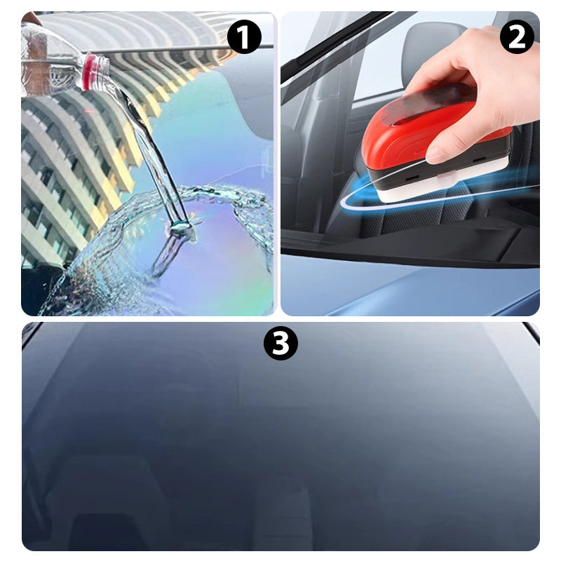 🧽 CrystalClear Windshield Oil Film Cleaning Brush + 100ml Refill