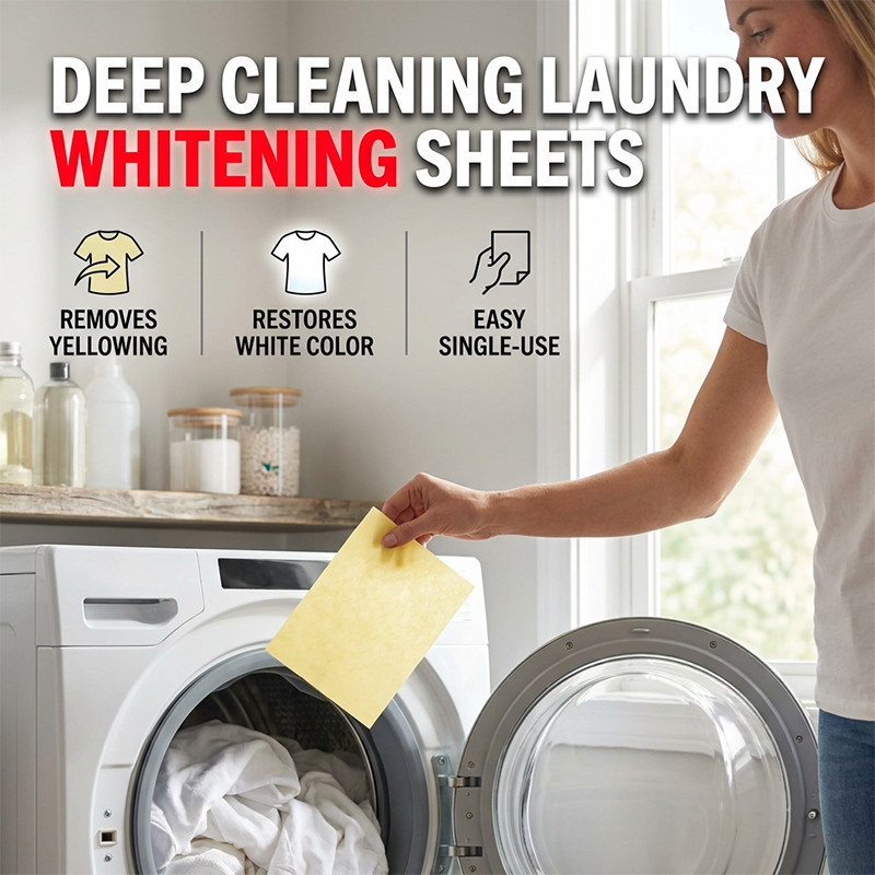 Deep Cleaning Laundry Whitening Sheets, Powerful Stain Remover Brightening Fabric Laundry Cleaning Sheets