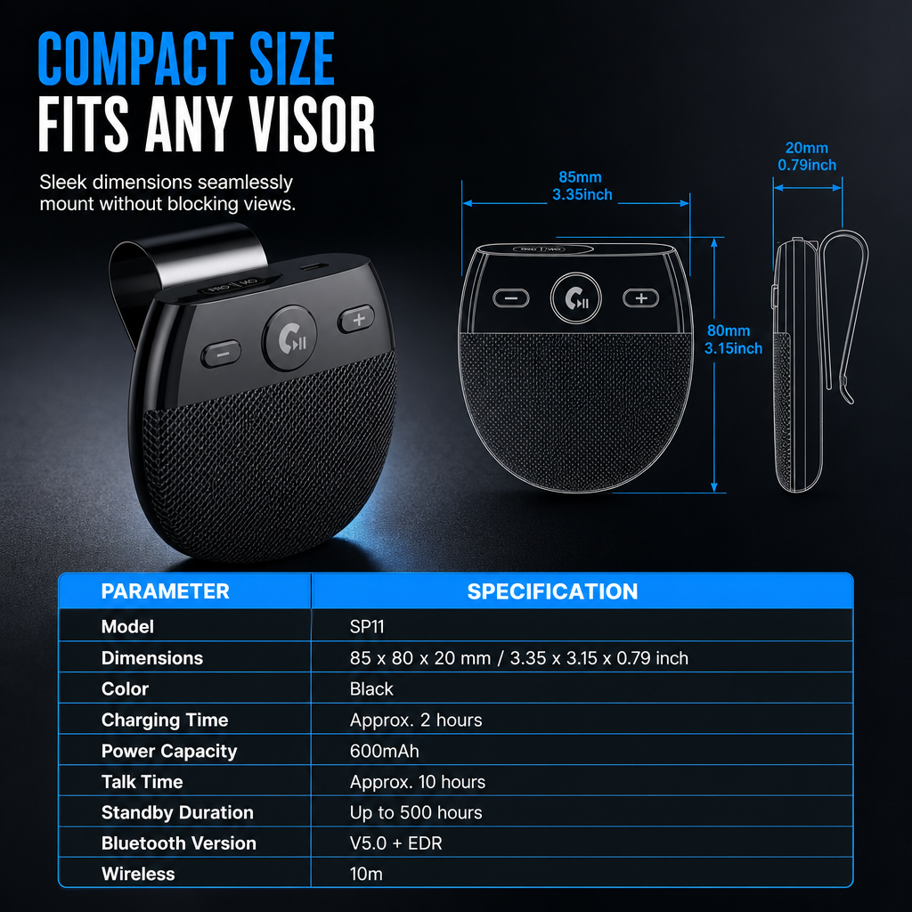 🚗 Bluetooth Car Visor Speakerphone – Hands-Free Calls & 500-Hour Standby 🔋